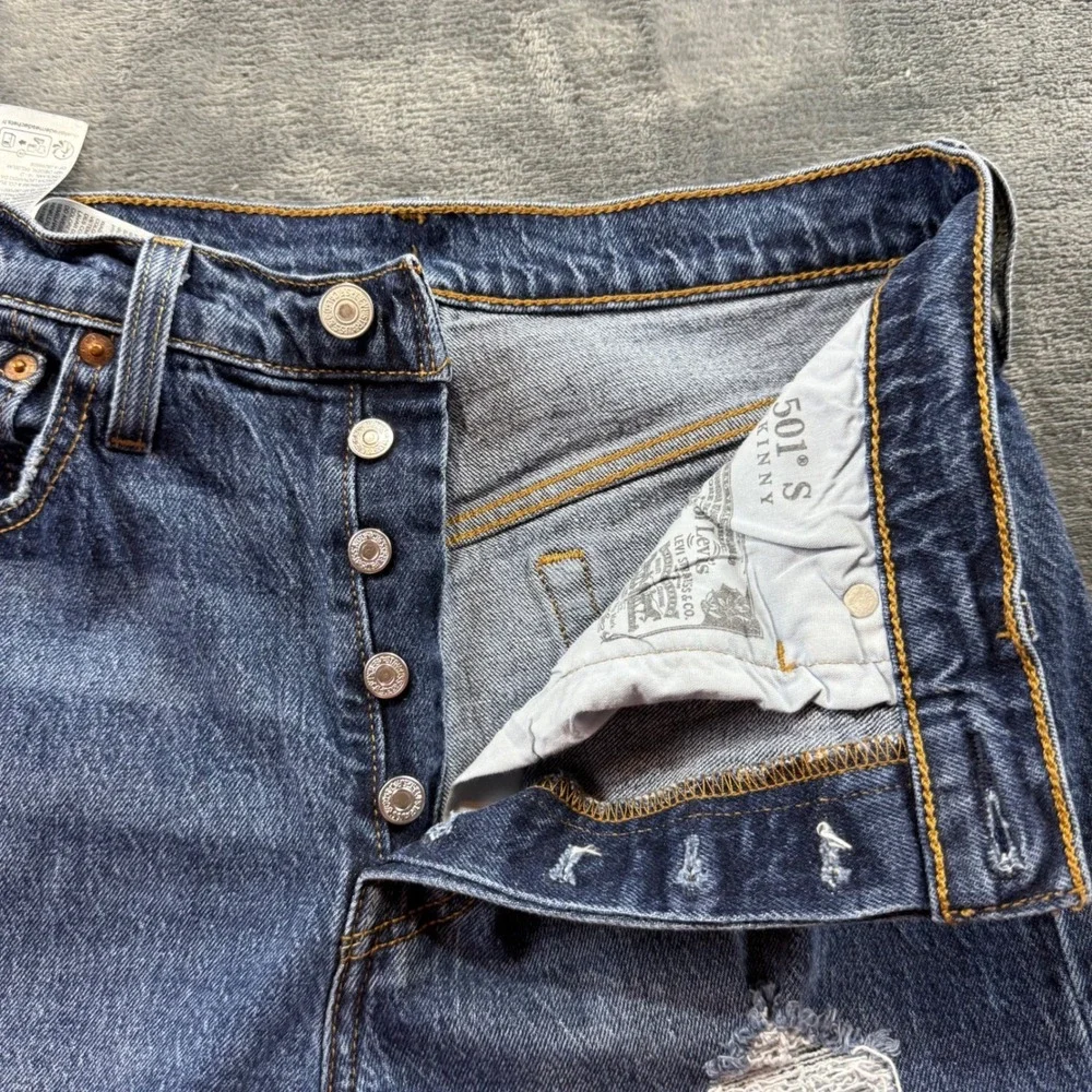 Levis 501 S‎ Skinny Mens Blue Distressed Button Fly Jeans W29 L32 29502-0242